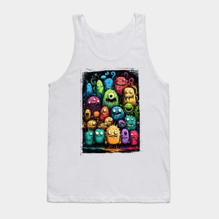 Colorful and Funny Monsters in Neon Watercolor Doodle Art Style Tank Top